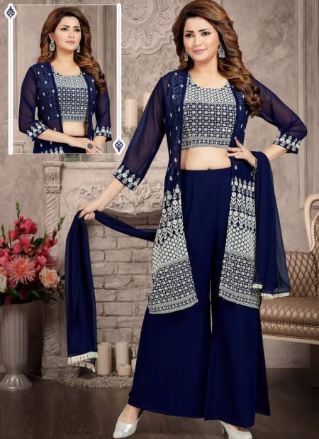 N F PLAZO 06 New Latest Heavy Georgette Festive Wear Salwar Suit Collection N F Z 648 BLUE